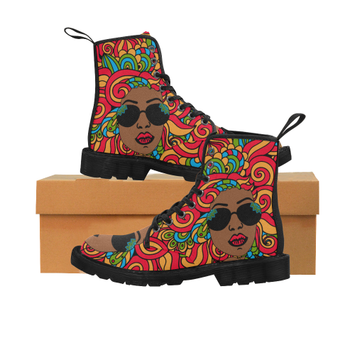 Afro Zentagle Martin Boots for Women (Black) (Model 1203H)