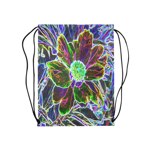 Abstract Garden Peony in Black and Blue Medium Drawstring Bag Model 1604 (Twin Sides) 13.8"(W) * 18.1"(H)