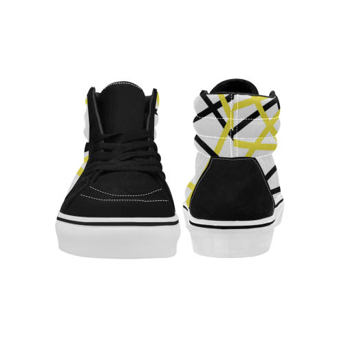 Black and yellow stripes Women's High Top Skateboarding Shoes (Model E001-1)