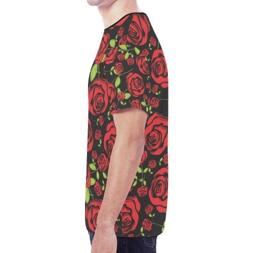 Red Roses on Black New All Over Print T-shirt for Men (Model T45)