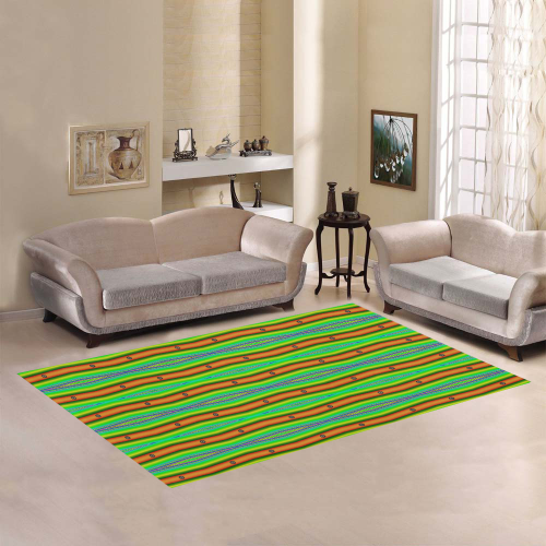 Bright Green Orange Stripes Pattern Abstract Area Rug7'x5'