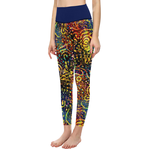 Rainbow Dotted Floral Batik Pattern Women's All Over Print High-Waisted Leggings (Model L36)