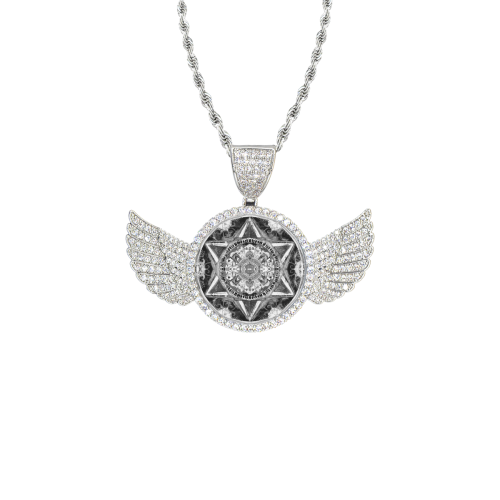 maguen david sticker 25 Wings Silver Photo Pendant with Rope Chain