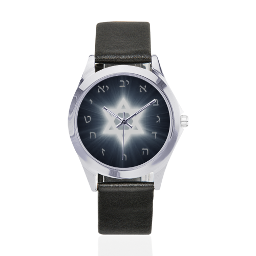dark gray Maguen David Unisex Silver-Tone Round Leather Watch (Model 216)
