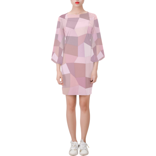 Pastel Pink Mosaic Bell Sleeve Dress (Model D52)