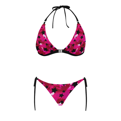Punk Rock Stars Pink Buckle Front Halter Bikini Swimsuit (Model S08)