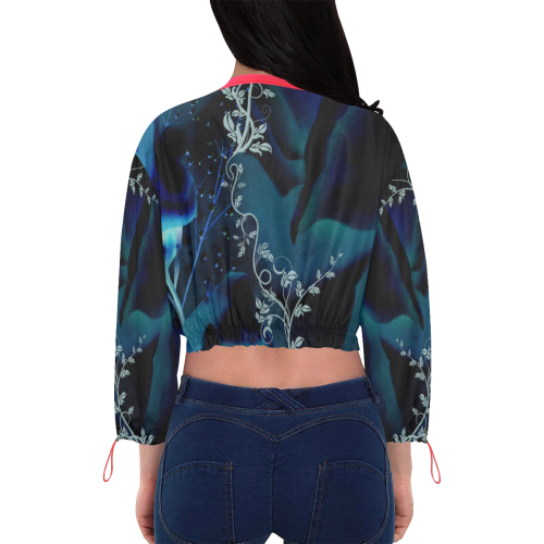 Floral design, blue colors Cropped Chiffon Jacket for Women (Model H30)