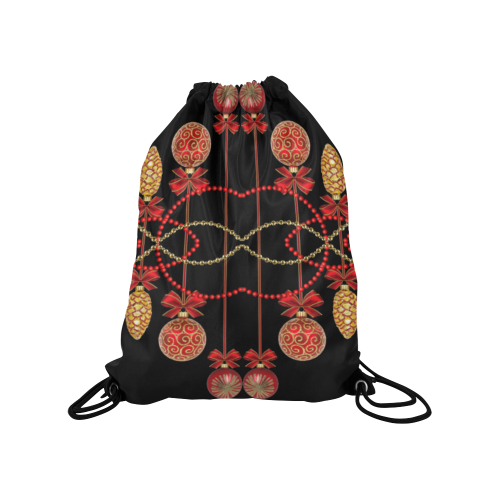 Red and Gold Christmas Ornaments Medium Drawstring Bag Model 1604 (Twin Sides) 13.8"(W) * 18.1"(H)
