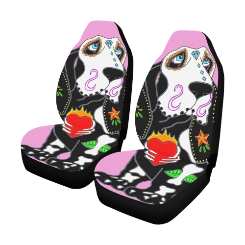 Basset Hound Sugar Skull Pink Car Seat Covers (Set of 2)