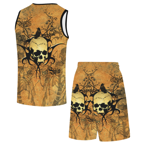 Awesome skull with tribal All Over Print Basketball Uniform