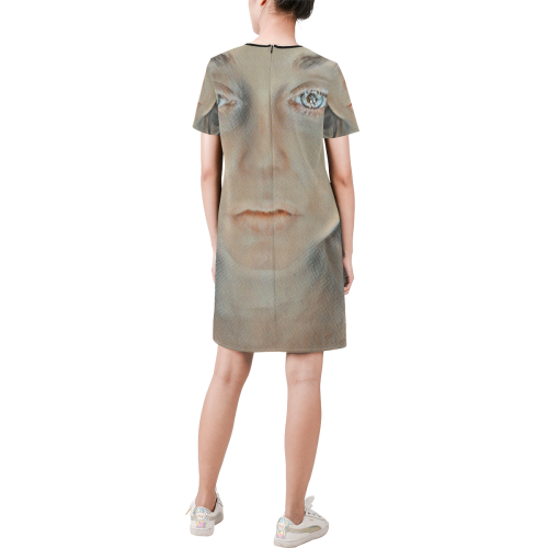 modern girl2 Short-Sleeve Round Neck A-Line Dress (Model D47)