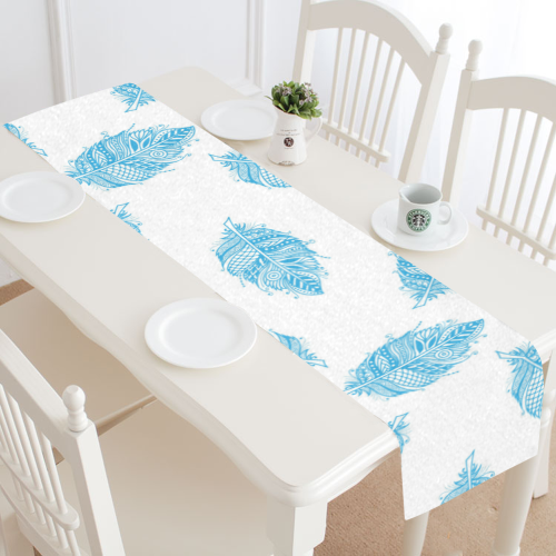 Blue Feathers Table Runner 14x72 inch