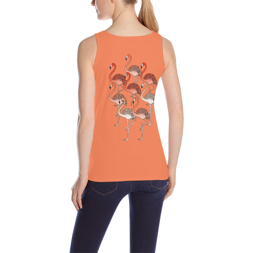 Living Coral Color Flamingos All Over Print Tank Top for Women (Model T43)
