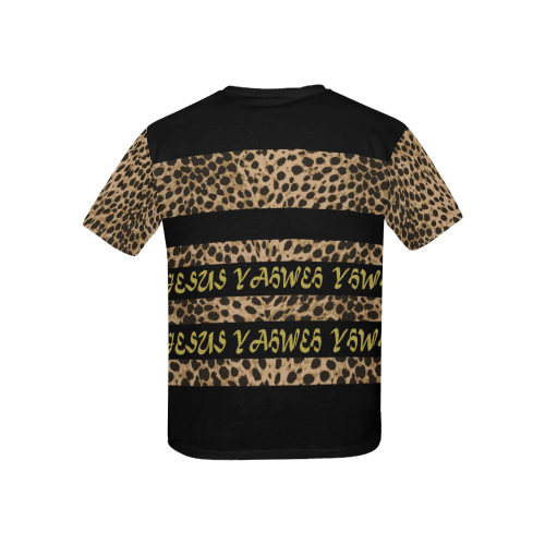 Yahweh Leopard Kids' All Over Print T-Shirt with Solid Color Neck (Model T40)