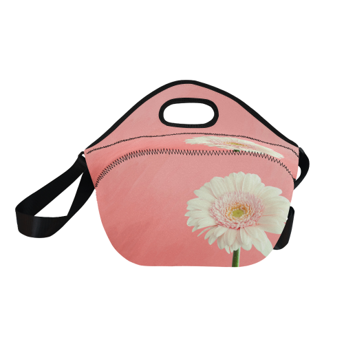 Gerbera Daisy - White Flower on Coral Pink Neoprene Lunch Bag/Large (Model 1669)
