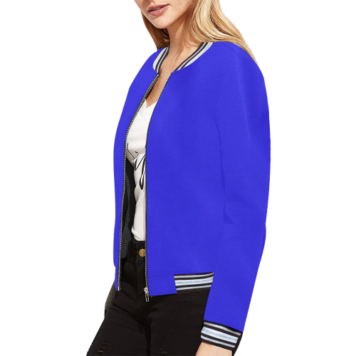 Blessed Mother Blue All Over Print Bomber Jacket for Women (Model H21)