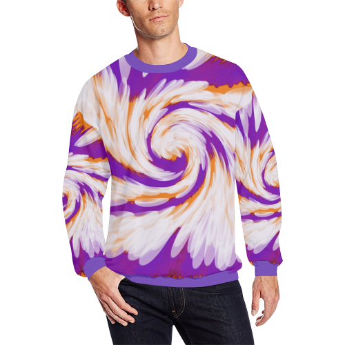 Purple Orange Tie Dye Swirl Abstract Men's Oversized Fleece Crew Sweatshirt/Large Size(Model H18)