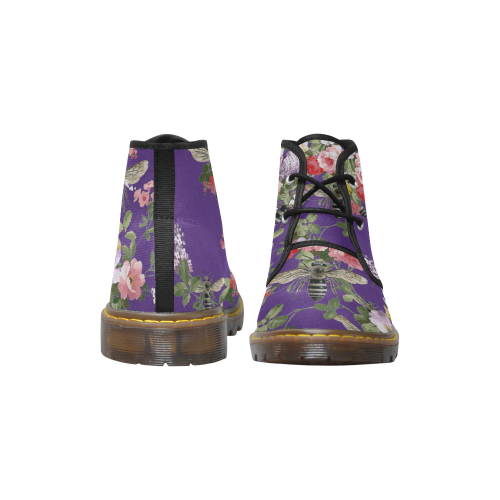 Purple Flora and Bees Women's Canvas Chukka Boots (Model 2402-1)