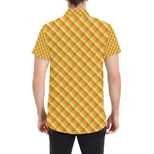 brown plaid pattern Men's All Over Print Short Sleeve Shirt (Model T53)
