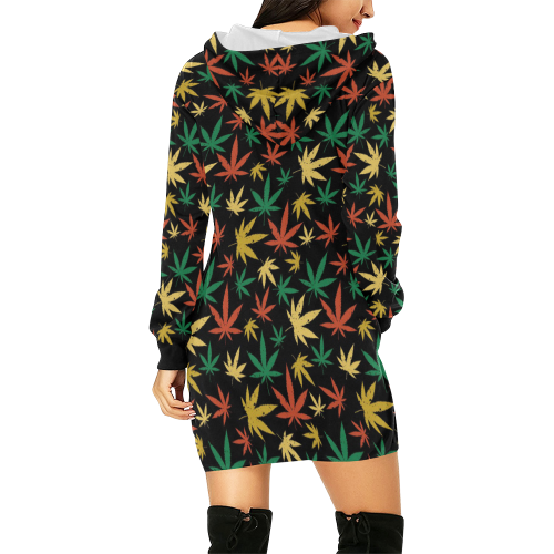Cannabis Pattern All Over Print Hoodie Mini Dress (Model H27)