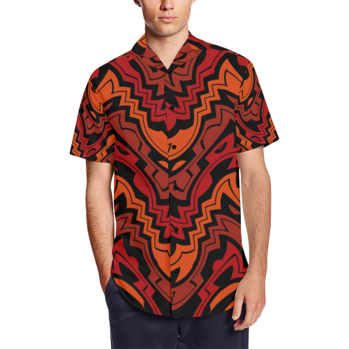 Heat Wave Men's Short Sleeve Shirt with Lapel Collar (Model T54)