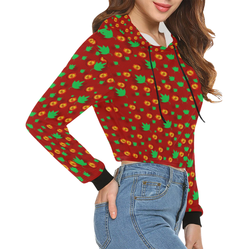 May be Christmas apples ornate All Over Print Crop Hoodie for Women (Model H22)