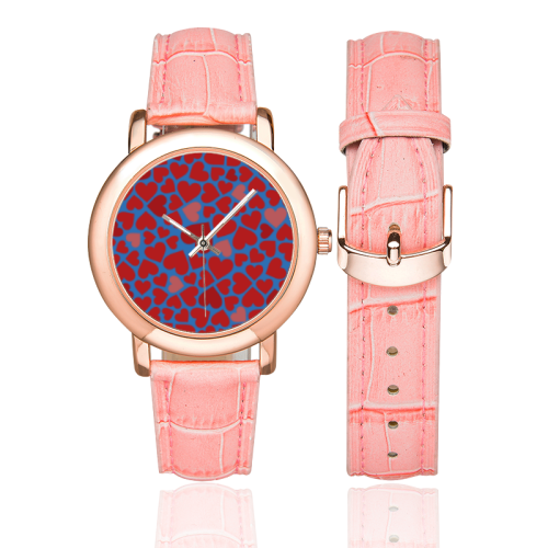 Love pattern BLUE Women's Rose Gold Leather Strap Watch(Model 201)