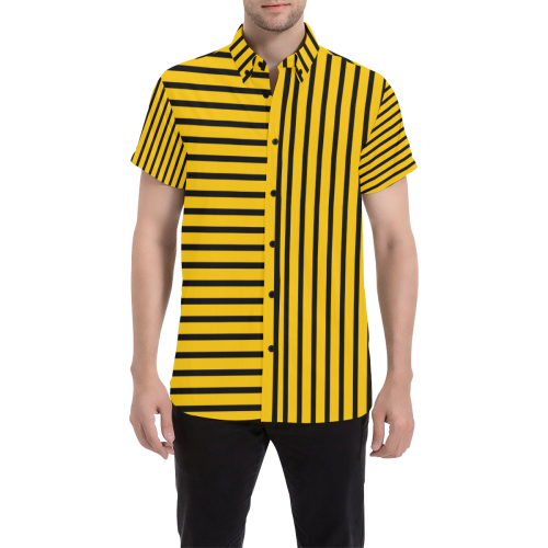 Narrow Black Flat Stripes Pattern Men's All Over Print Short Sleeve Shirt (Model T53)