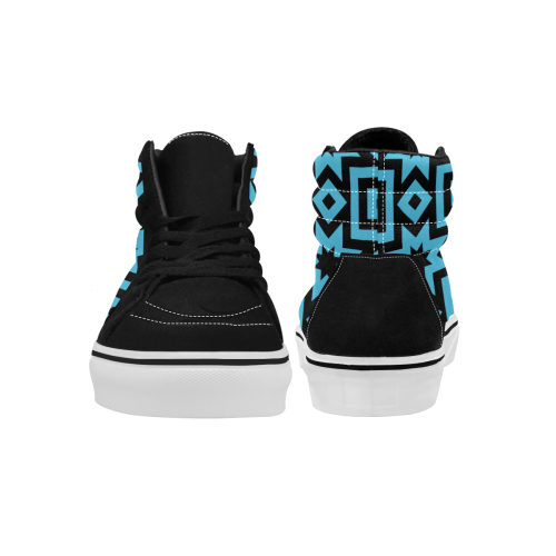Blue/Black Geometric Pattern Men's High Top Skateboarding Shoes (Model E001-1)