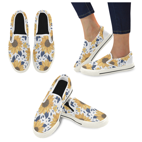 Sunflower LG Women's Canvas Slip On Shoes Women's Slip-on Canvas Shoes/Large Size (Model 019)