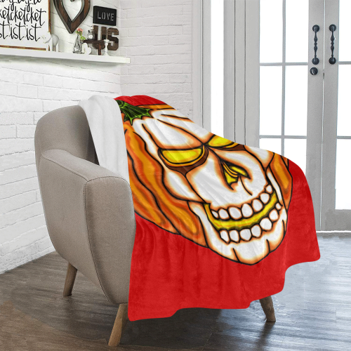 Pumpkin Skull Red Ultra-Soft Micro Fleece Blanket 40"x50"