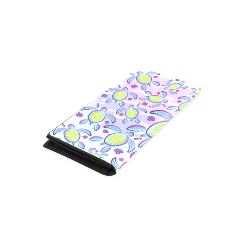 Sea Turtle and Sun Abstract Glitch Ultraviolet Women's Leather Wallet (Model 1611)