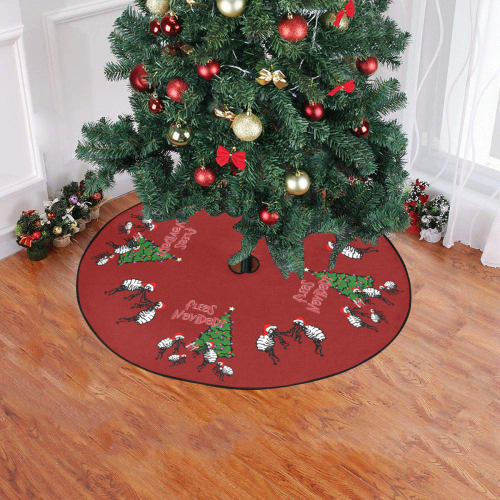 Christmas Fleas Navidad Red Christmas Tree Skirt 47" x 47"