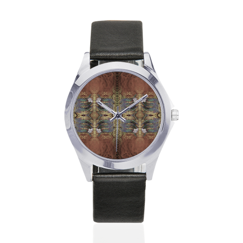 wings blue-5 Unisex Silver-Tone Round Leather Watch (Model 216)