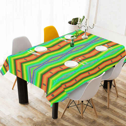 Bright Green Orange Stripes Pattern Abstract Cotton Linen Tablecloth 60"x120"