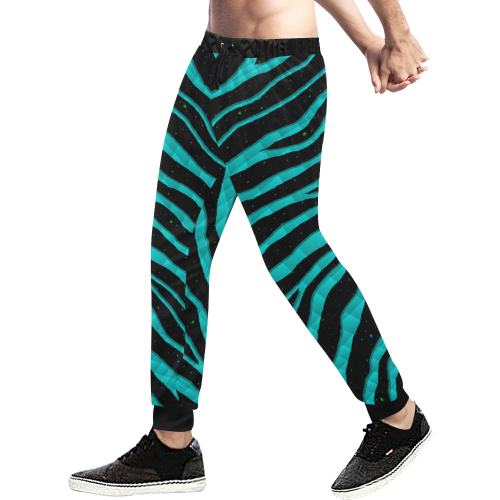 Ripped SpaceTime Stripes - Cyan Men's All Over Print Sweatpants/Large Size (Model L11)