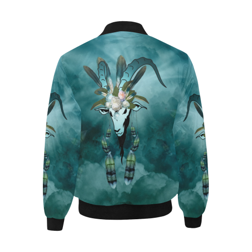 The billy goat with feathers and flowers All Over Print Quilted Bomber Jacket for Men (Model H33)