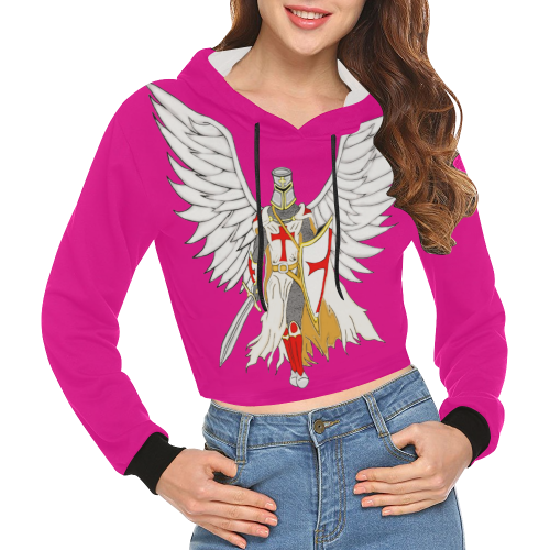 Knights Templar Angel Pink All Over Print Crop Hoodie for Women (Model H22)