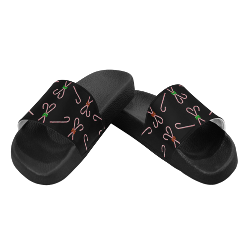 Christmas Candy Canes with Bows on Black Men's Slide Sandals/Large Size (Model 057)