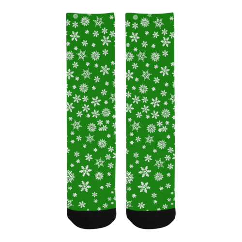 Christmas White Snowflakes on Green Men's Custom Socks