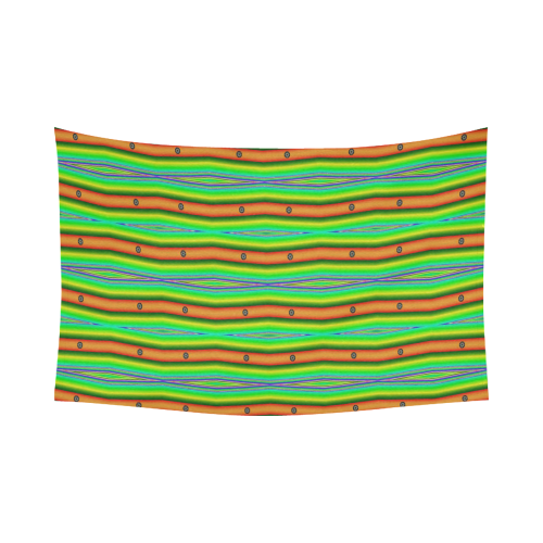 Bright Green Orange Stripes Pattern Abstract Cotton Linen Wall Tapestry 90"x 60"