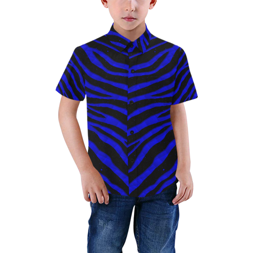 Ripped SpaceTime Stripes - Blue Boys' All Over Print Short Sleeve Shirt (Model T59)