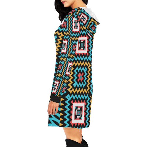 Shapes on a black background All Over Print Hoodie Mini Dress (Model H27)