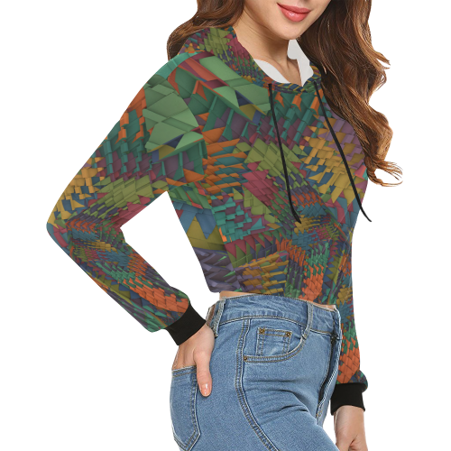 Shattered All Over Print Crop Hoodie for Women (Model H22)