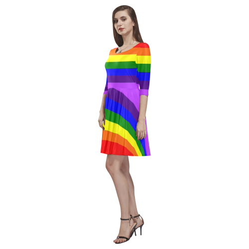 Rainbow Flag (Gay Pride - LGBTQIA+) Tethys Half-Sleeve Skater Dress(Model D20)