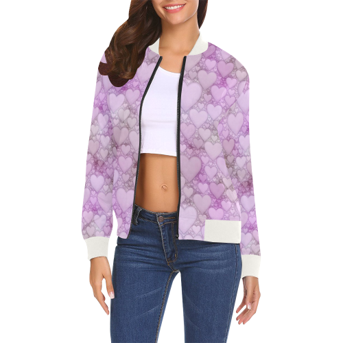 Hearts and Hearts B by JamColors All Over Print Bomber Jacket for Women (Model H19)