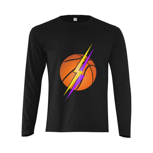 Basketball Lightning Bolt Purple and Gold on Black Sunny Men's T-shirt (long-sleeve) (Model T08)