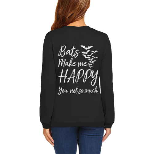 Bats make me happy All Over Print Crewneck Sweatshirt for Women (Model H18)