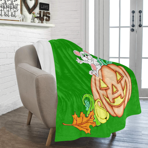 Cute Mouse Halloween Punpkin Green Ultra-Soft Micro Fleece Blanket 50"x60"