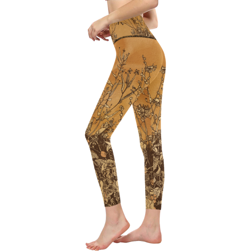 Brown flowers, vintage Women's All Over Print High-Waisted Leggings (Model L36)